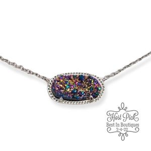 KENDRA SCOTT Elisa Necklace Rhodium Chain Pendant Multi Color Drusy Silver
